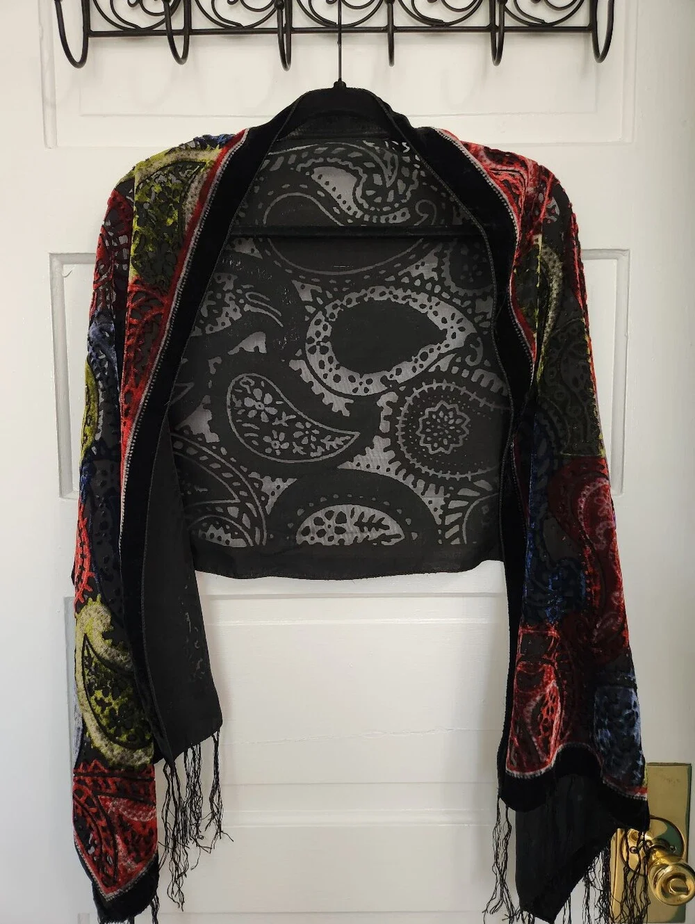 Multicolor Velvet Paisley Fringe Scarf Wrap
